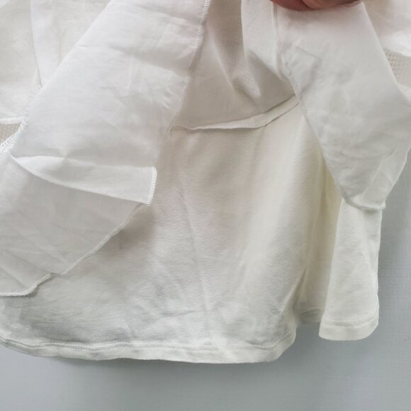 WHITE by Lauren Vidal Women's Zip Neck Mesh Layered Ruffle Sleeveless Tank Top M - Picture 3 of 8